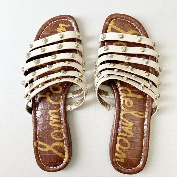 Sam Edelman Brea Sandal Studded Leather Flat Slides Modern Ivory Size 7.5 - Picture 10 of 13